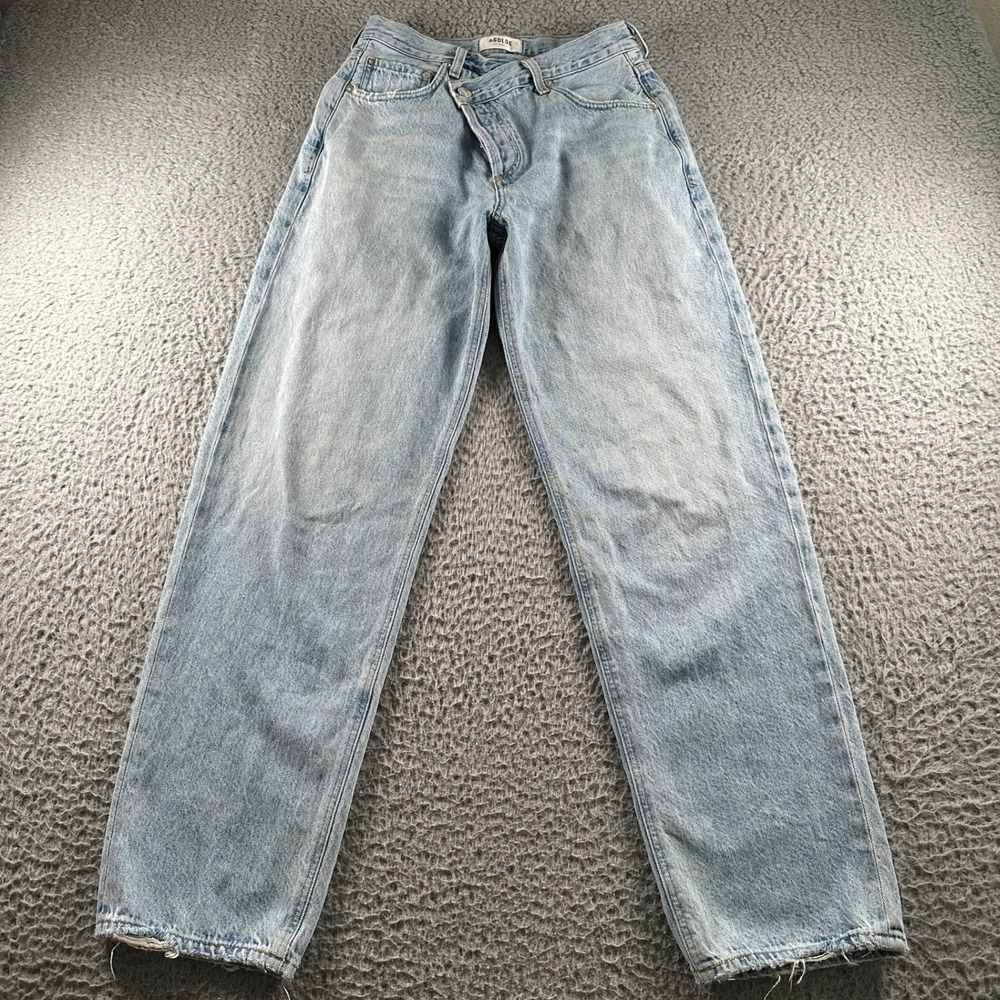 AGOLDE Jeans Womens 25‎ Light Wash Criss Cross Upsized Button Fly High Rise